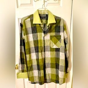 Men's Avanti Uomo French Cuff Button Down Dress Shirt Plaid 17.5 36/37